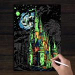 skretç rəsm neon parldaya saray, scratch art castle