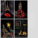 skretç rəsm seti romantik şəhər, scratch art romantic city