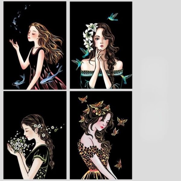 skretç rəsm seti qız rəsmləri, stratch art set girls