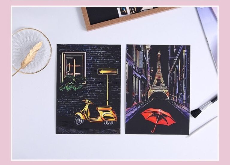 skretç rəsm seti romantik şəhər, scratch art romantic city