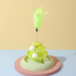 Pişiklər üçün 3 Mərtəbəli Yaşıl Toplu Oyun Oyuncağı, Turntable - Image 2